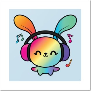 Happy Bunny or Rabbit with headphones Posters and Art